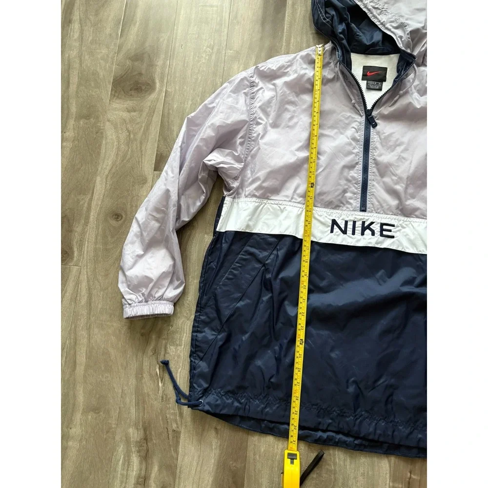 Vintage 90's 80's Nike‎ Mens Windbreaker Purple Blue Color Black Hooded Size L